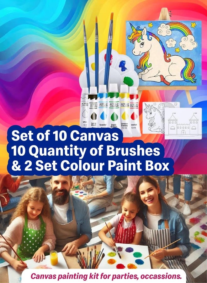 7 Colours Decors مجموعة لوحات قماشية مزخرفة بسبعة ألوان، تتضمن 10 لوحات قماشية محددة مسبقًا مع فرشاة وألوان، مناسبة للأطفال والكبار والأزواج. مثالية لأعياد الميلاد والمناسبات الخاصة. GP2 - Image 4